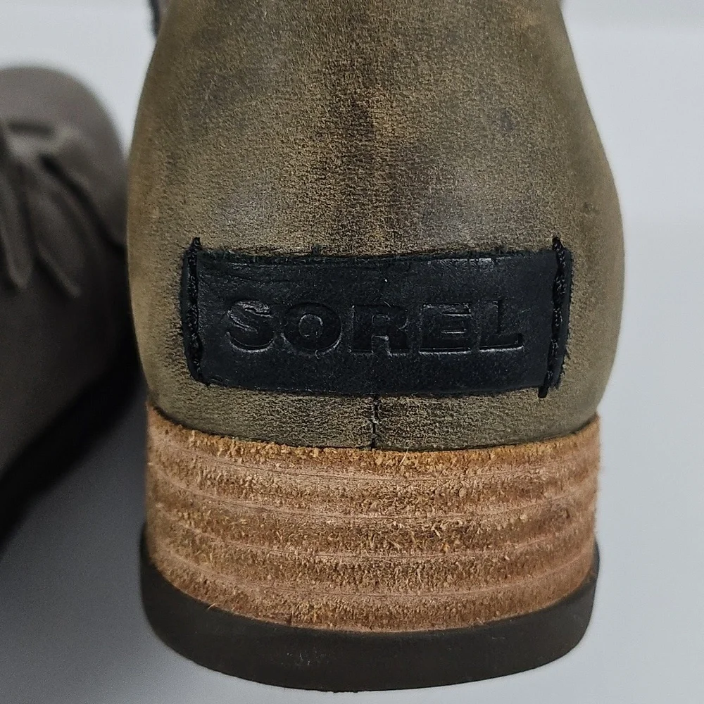 Sorel Major Taupe Grey Canvas & Leather Lace Up Ankle Boots Size 8.5
